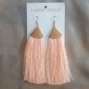 New Pink and Gold Fan Fringe Earrings